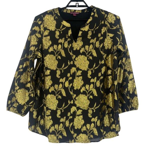 Jessica London Y2K Gold Womens Top Sz 18 Mob Wife Holiday Glam Floral Sheer Date - Picture 1 of 11